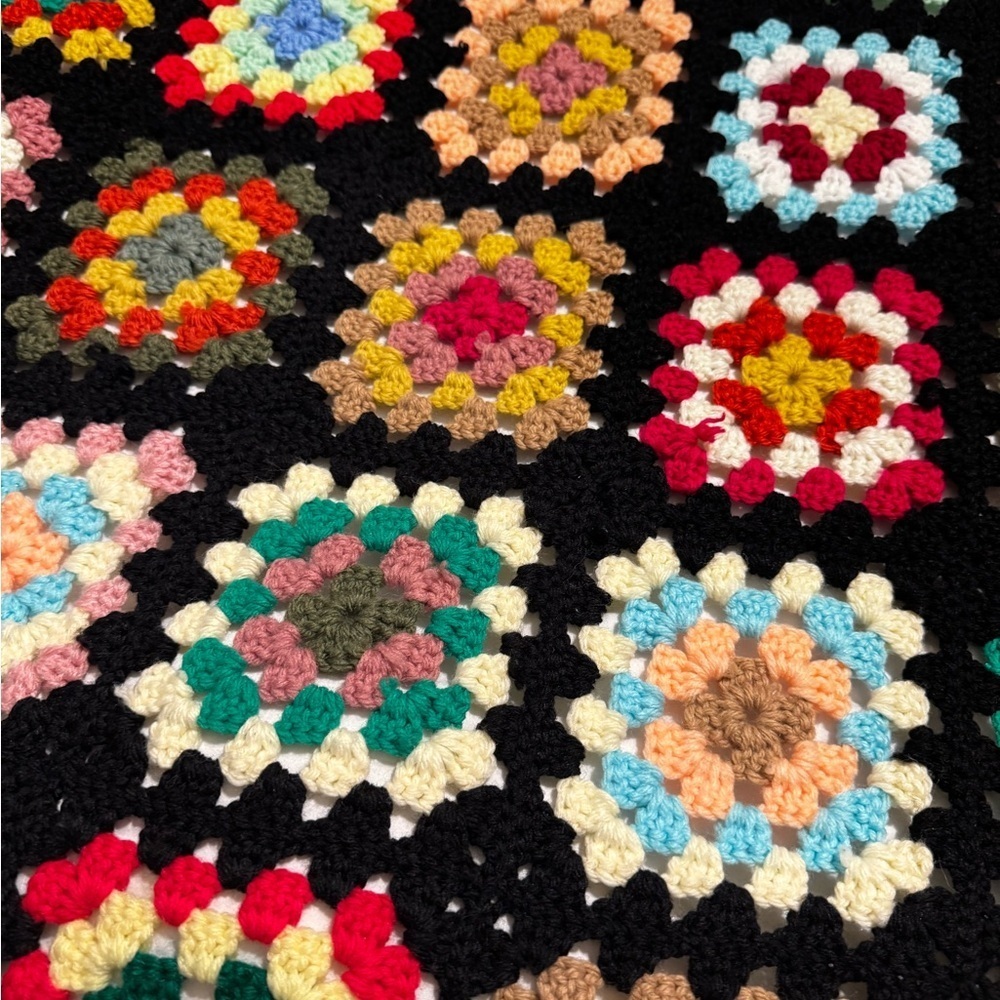 Vintage Colorful Crochet Patchwork Blanket - Picture 2 of 5